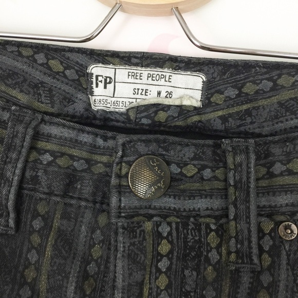 Free People Boho Geo Print Black Gray Skinny Jeans Pants 26 - Picture 7 of 7